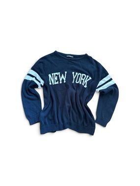 Brandy Melville Navy Crewneck Sweater with White 'NEW YORK'